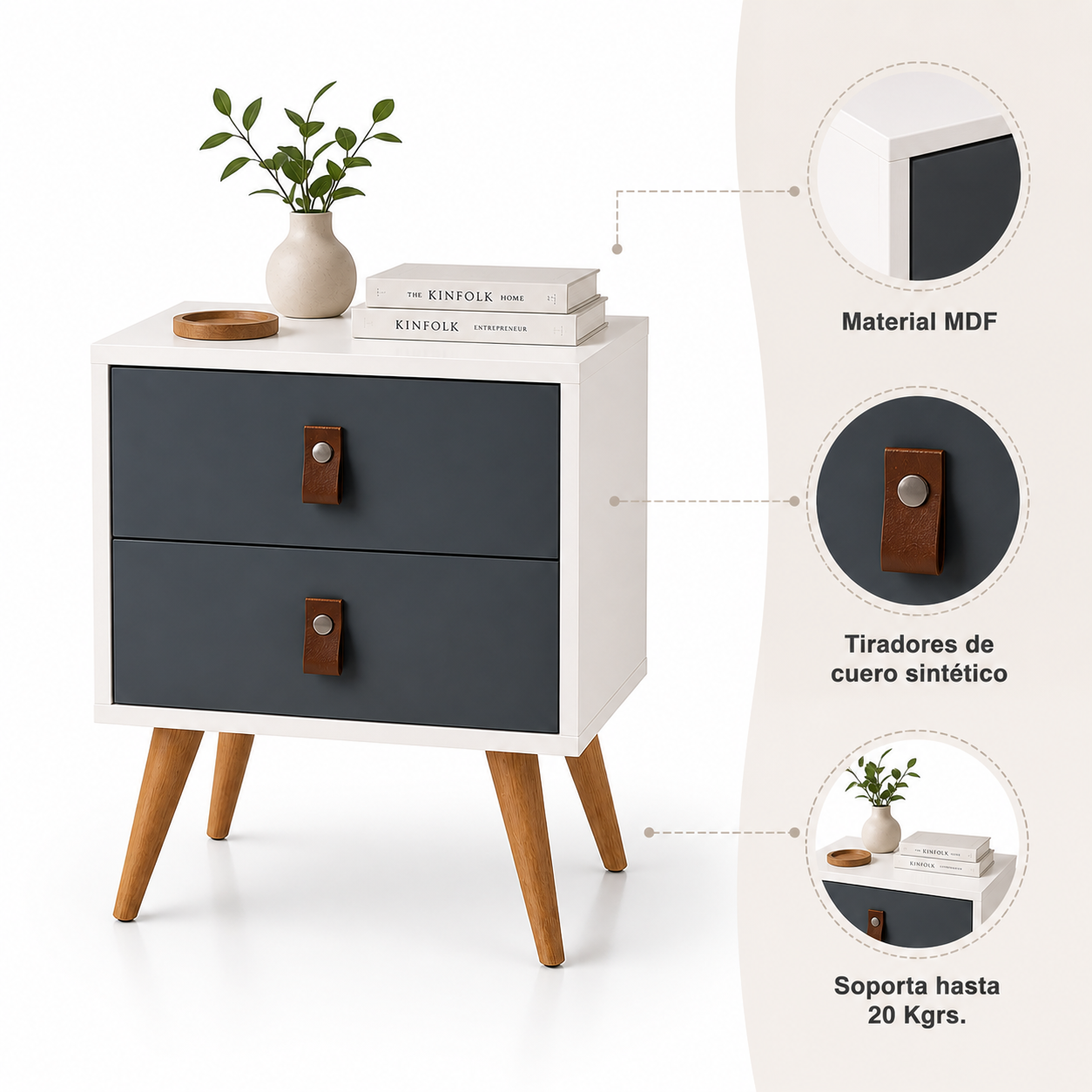 Velador 2 Niveles Woodline Azul Petroleo