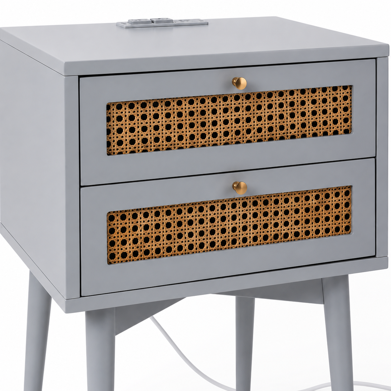 Velador Rattan 2 Cajones Gris