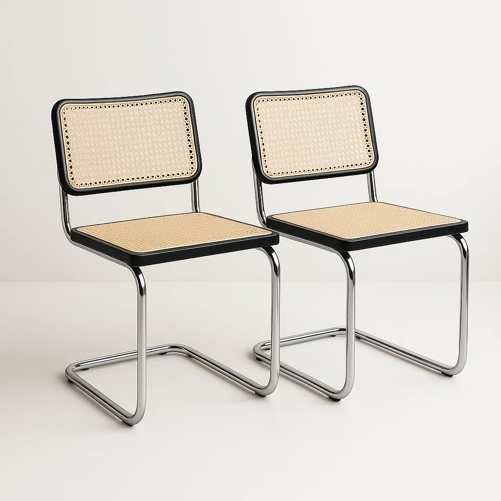 Pack de 2 Sillas Breuer Madera y Rattan - Negras