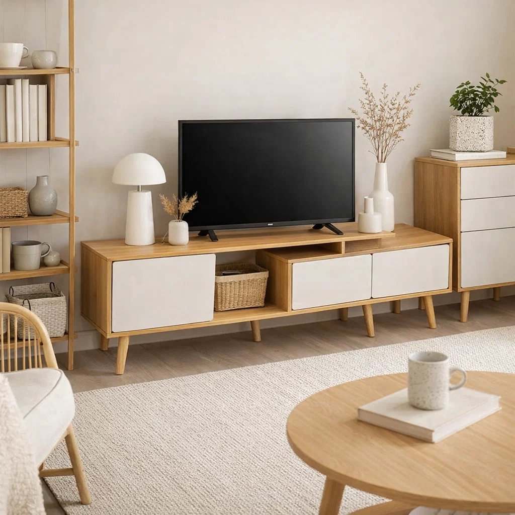 Rack de TV Ajustable nórdico color madera clara
