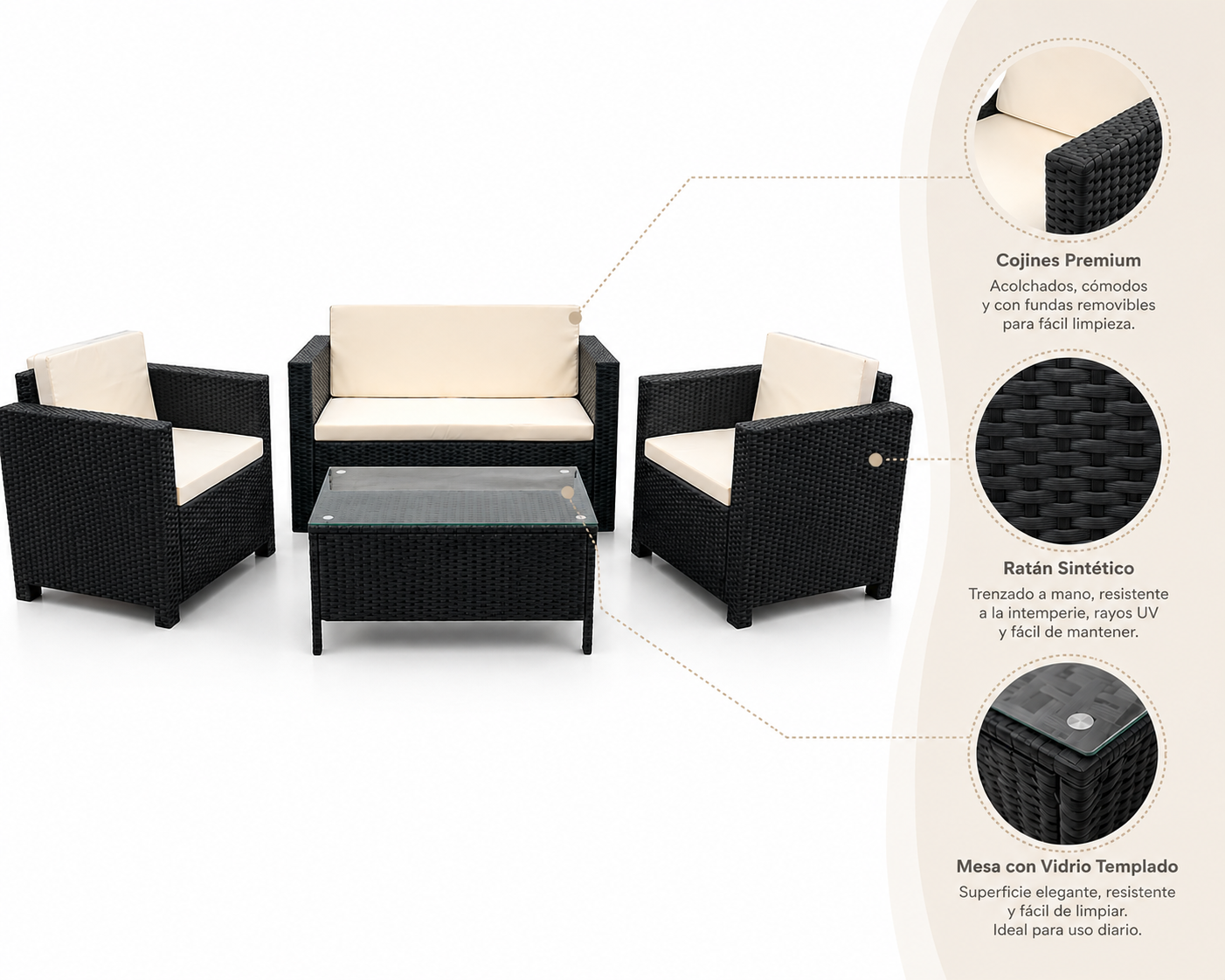 Set de terraza de 4 piezas Sunset Black Rattan