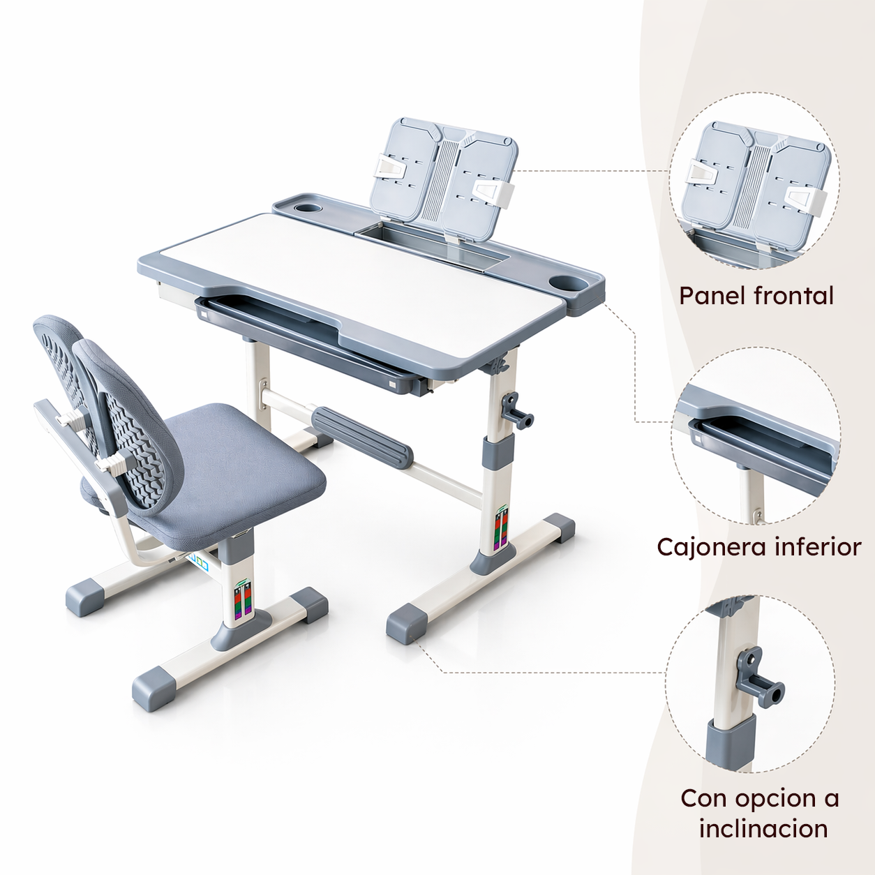 Escritorio más Silla Ergonomica para niños Gris