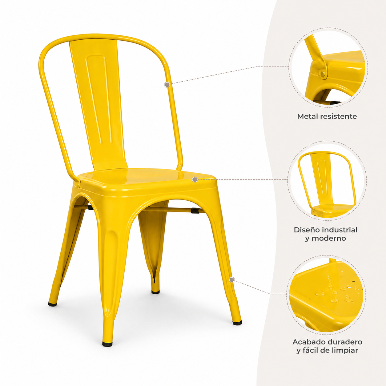 Sillas de Comedor diseño Tolix. Pack 4 Unidades Amarillas