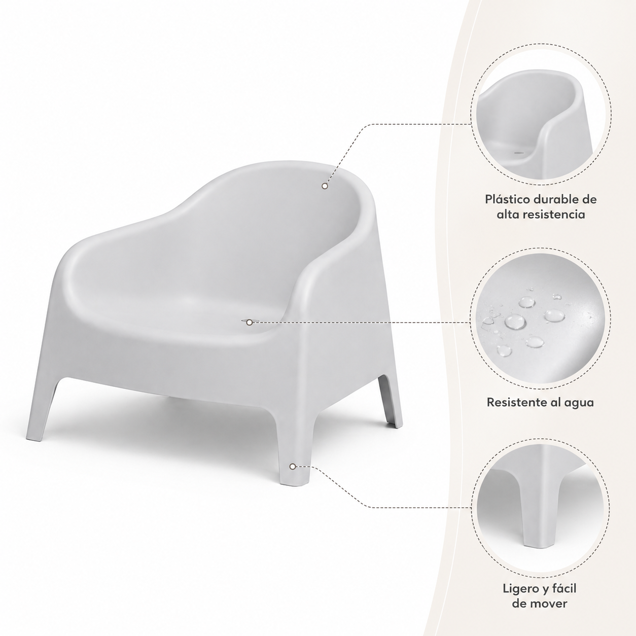 Sillón Individual Plástico Exterior Gris