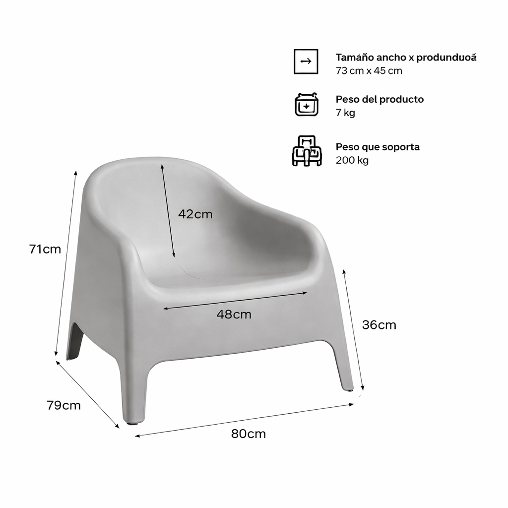 Sillón Individual Plástico Exterior Gris