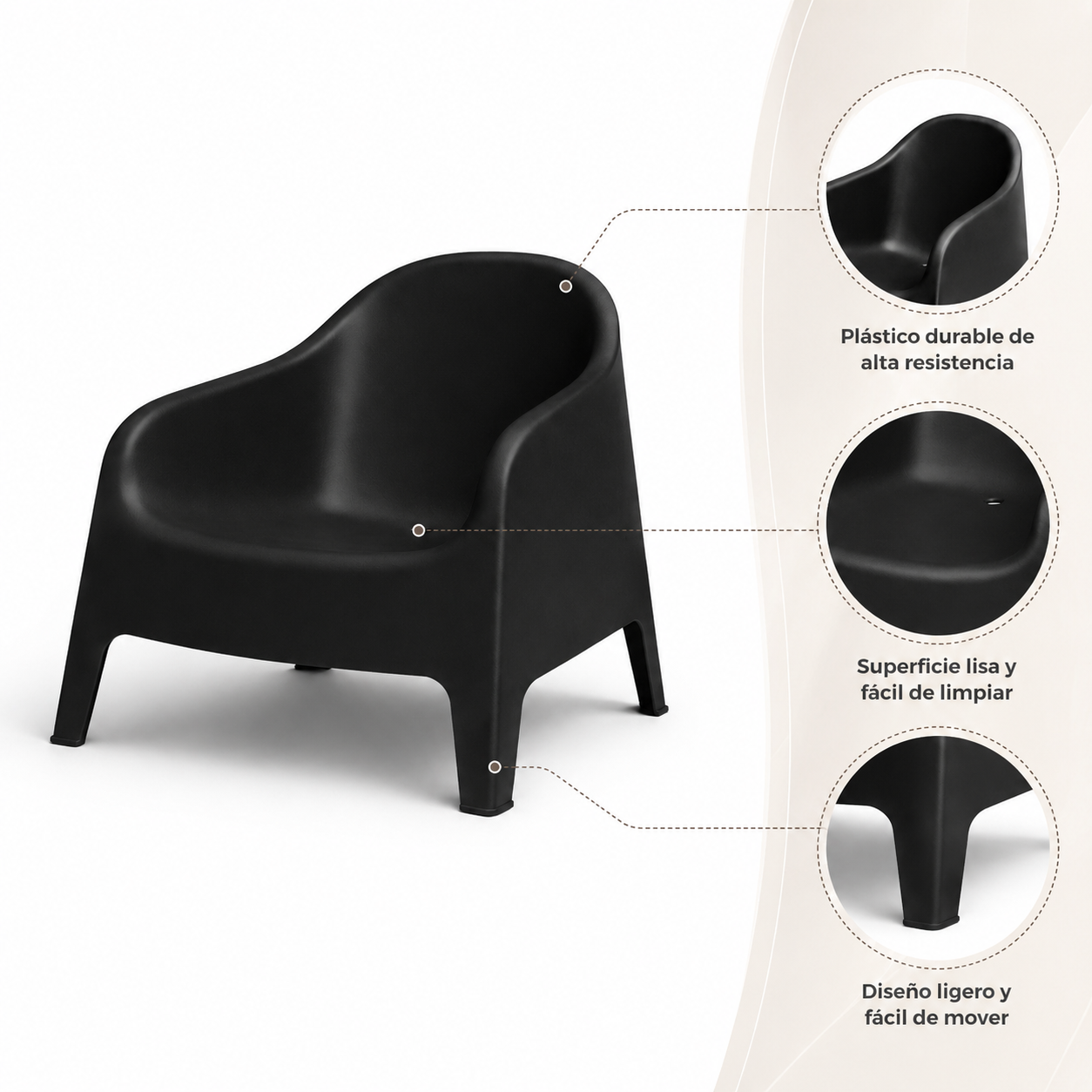 Sillón Individual Plástico Exterior Negro