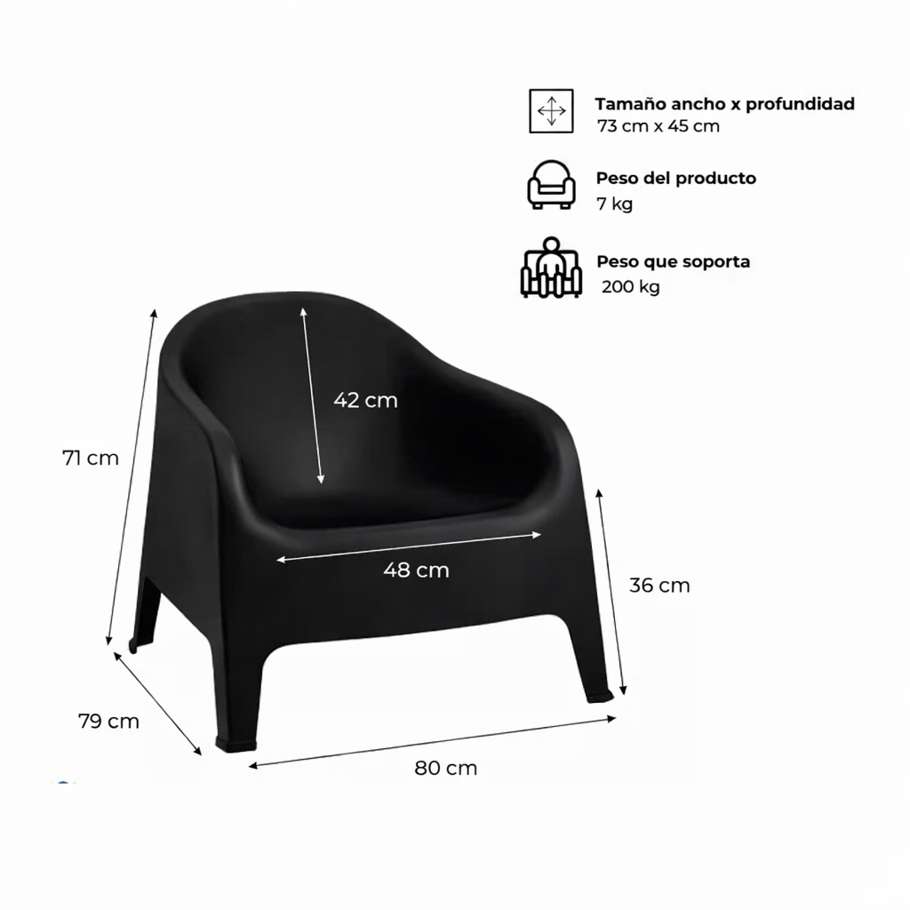 Sillón Individual Plástico Exterior Negro