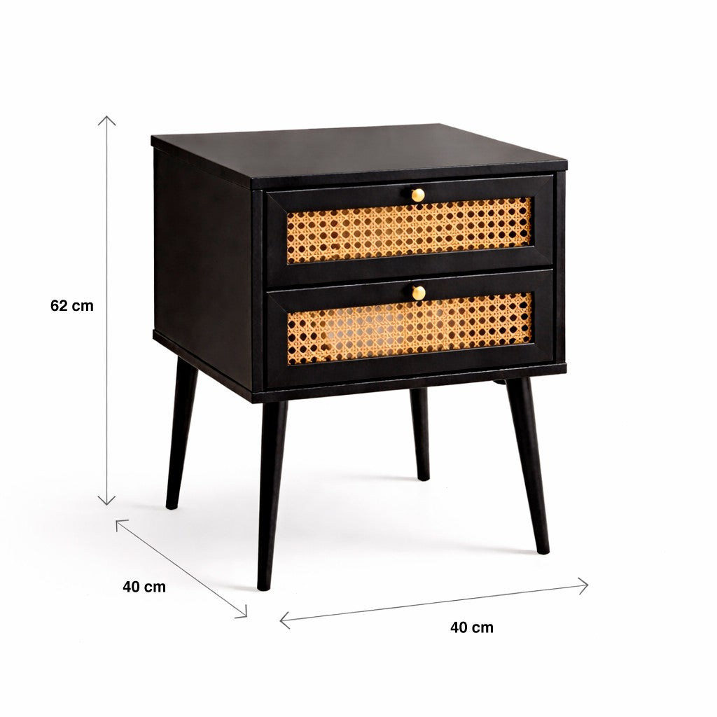 Velador Rattan 2 Cajones Negro