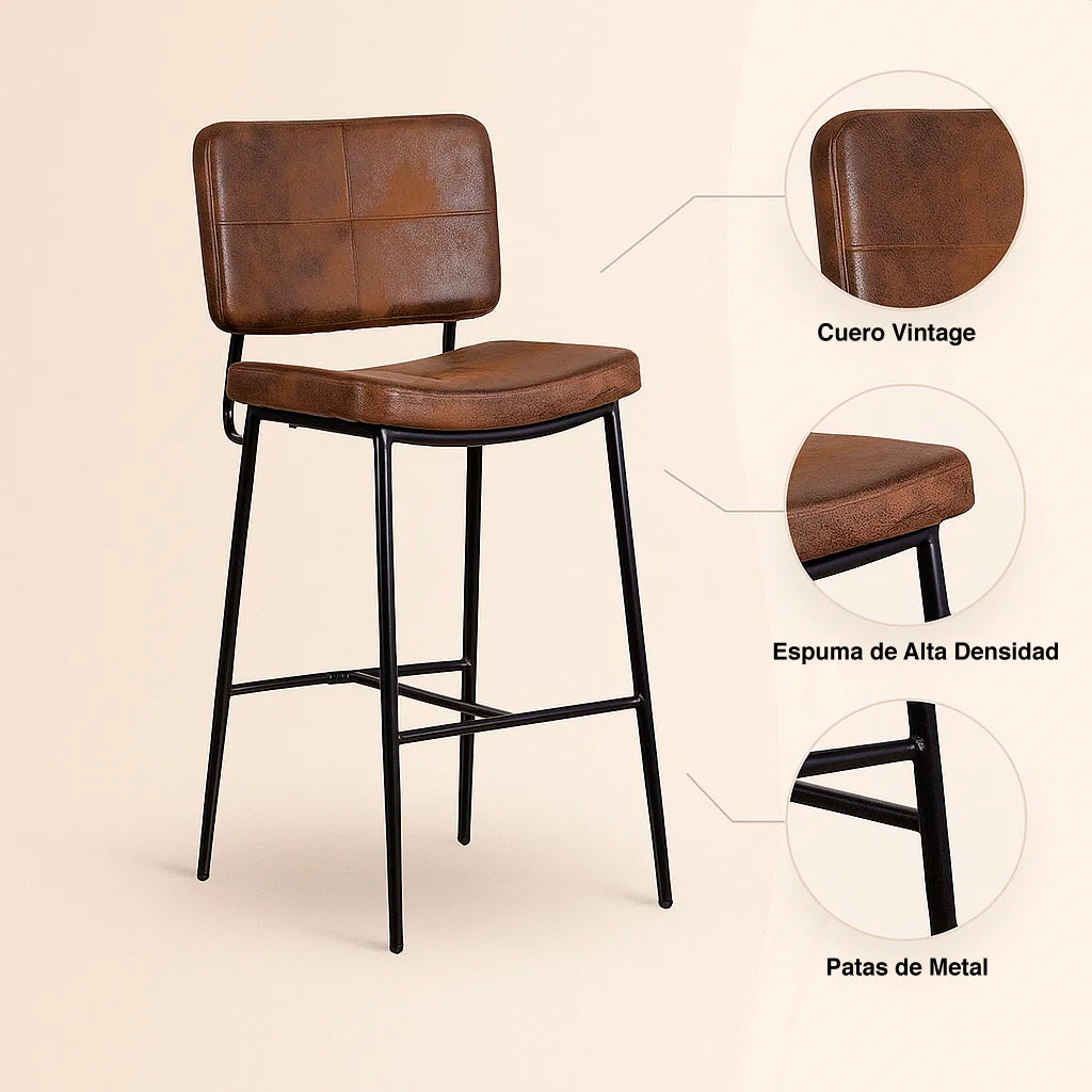 Taburete Alto Bronx Café Vintage con Patas Metálicas Negras