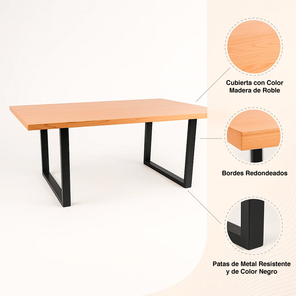 Mesa de Comedor Estilo Industrial 160x90 Madera Clara