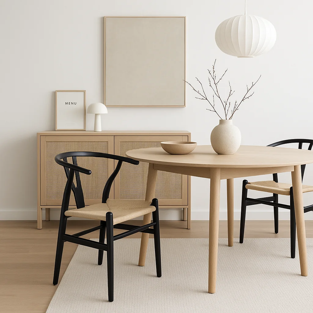 Silla Wishbone Madera Negra y Asiento Claro