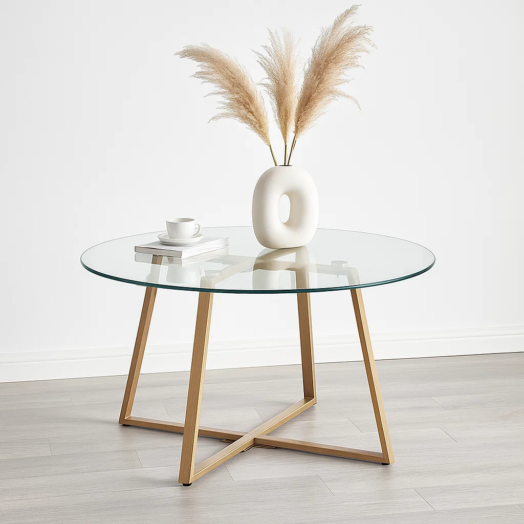 Mesa de centro para living de vidrio y metal 80cm