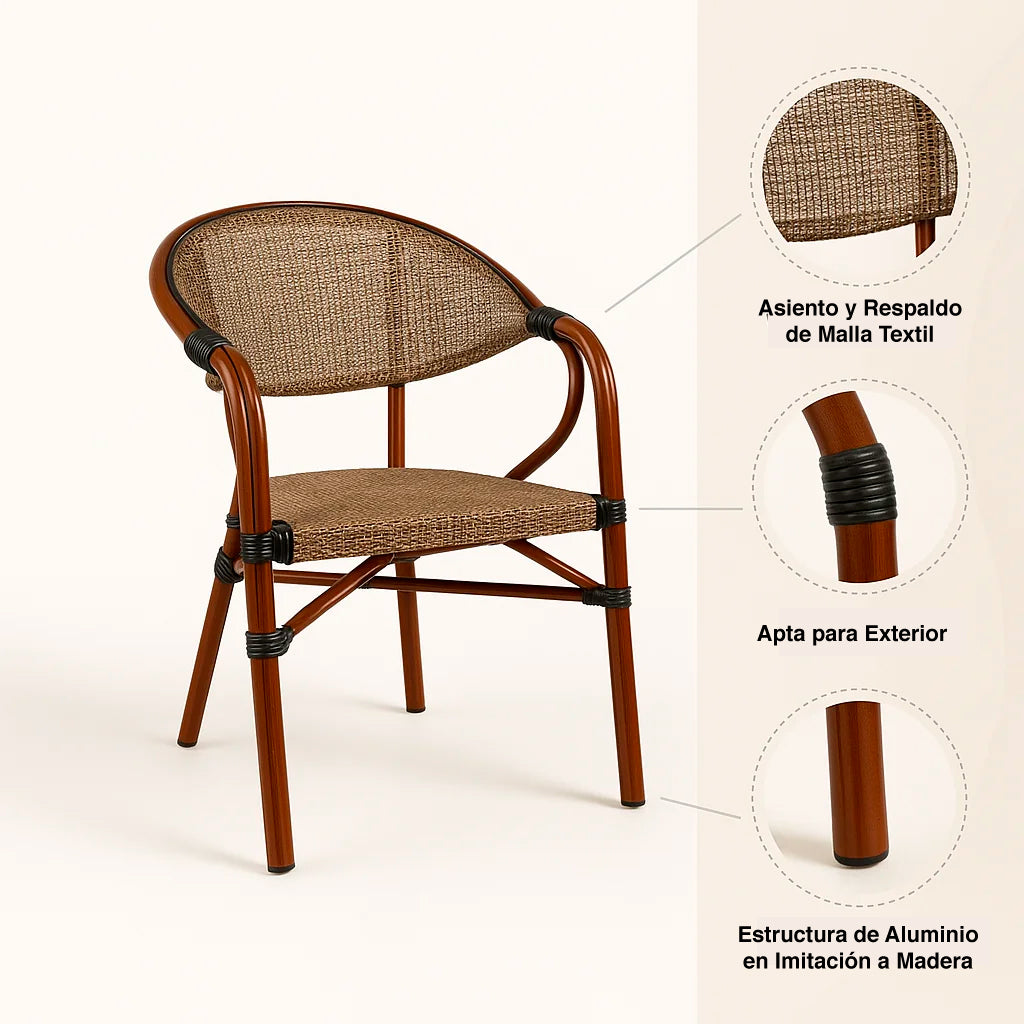Silla Bistro Parisina Textileno con reposabrazos - Beige