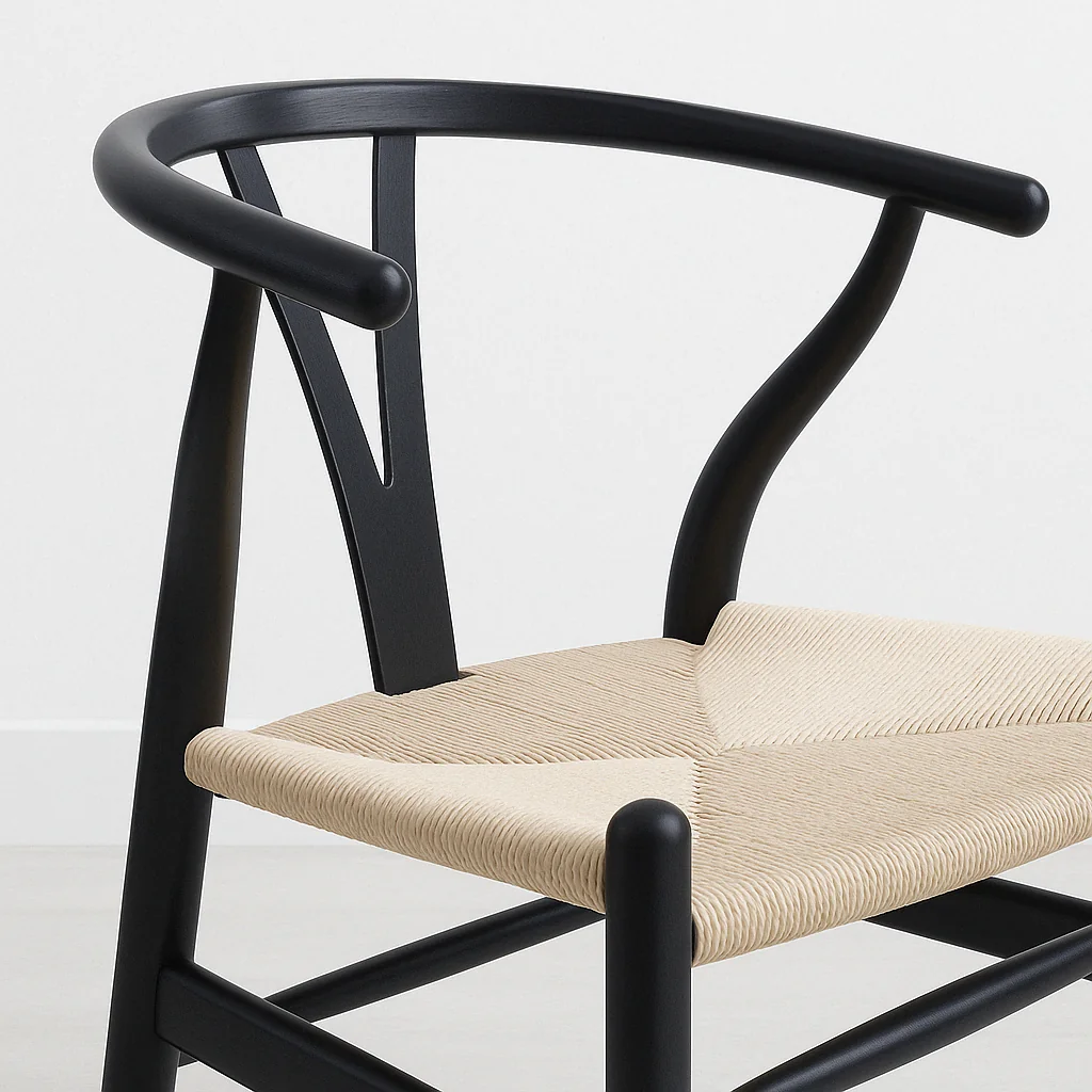 Silla Wishbone Madera Negra y Asiento Claro