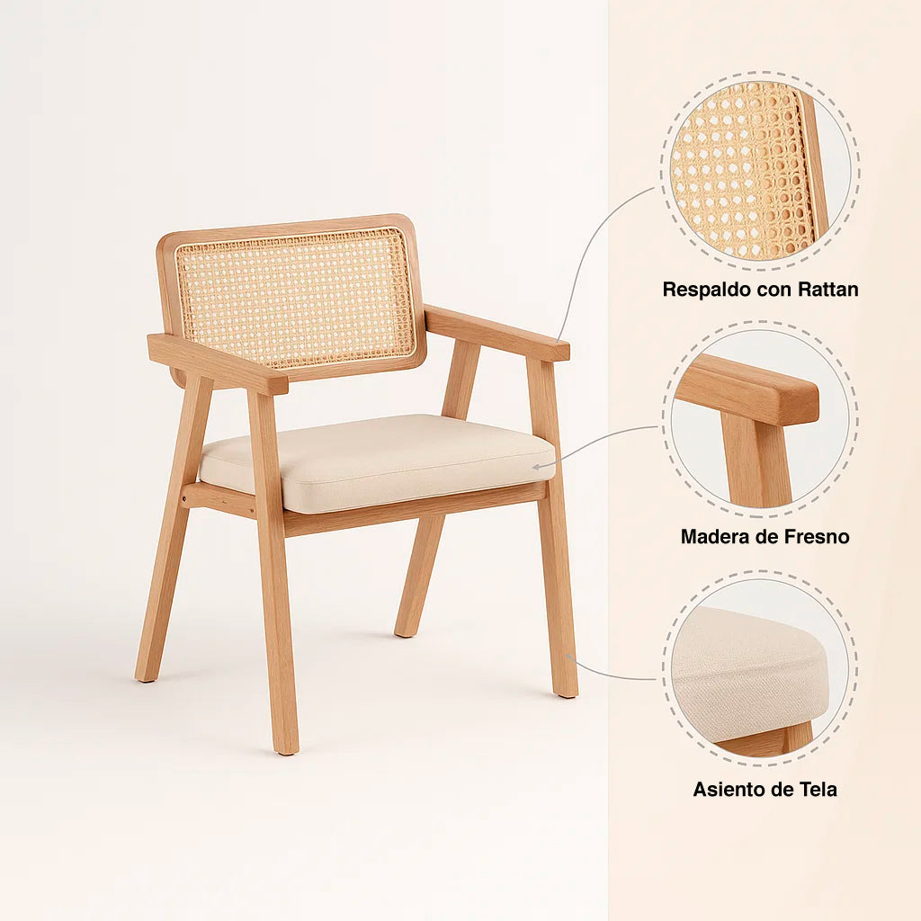 Sitial Acolchado Chandigarh Butaca Rattan - Madera