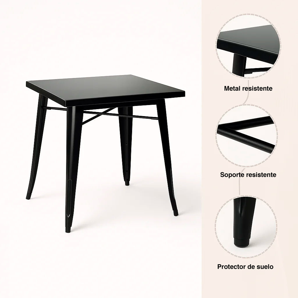 Mesa Tolix de Acero 80x80cm para Bar o Terraza o Restaurant - Negra
