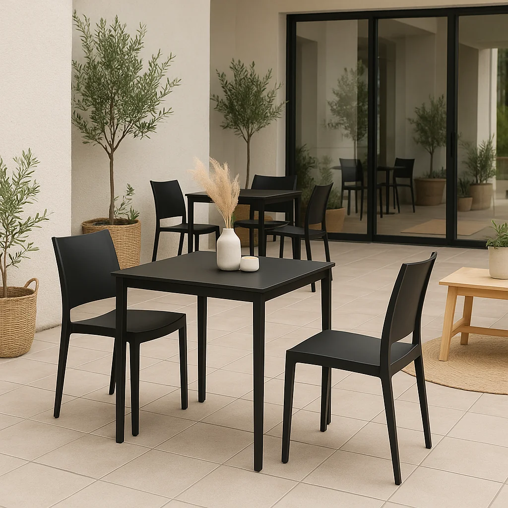 Silla de Terraza Exterior tipo Restaurante - Negra