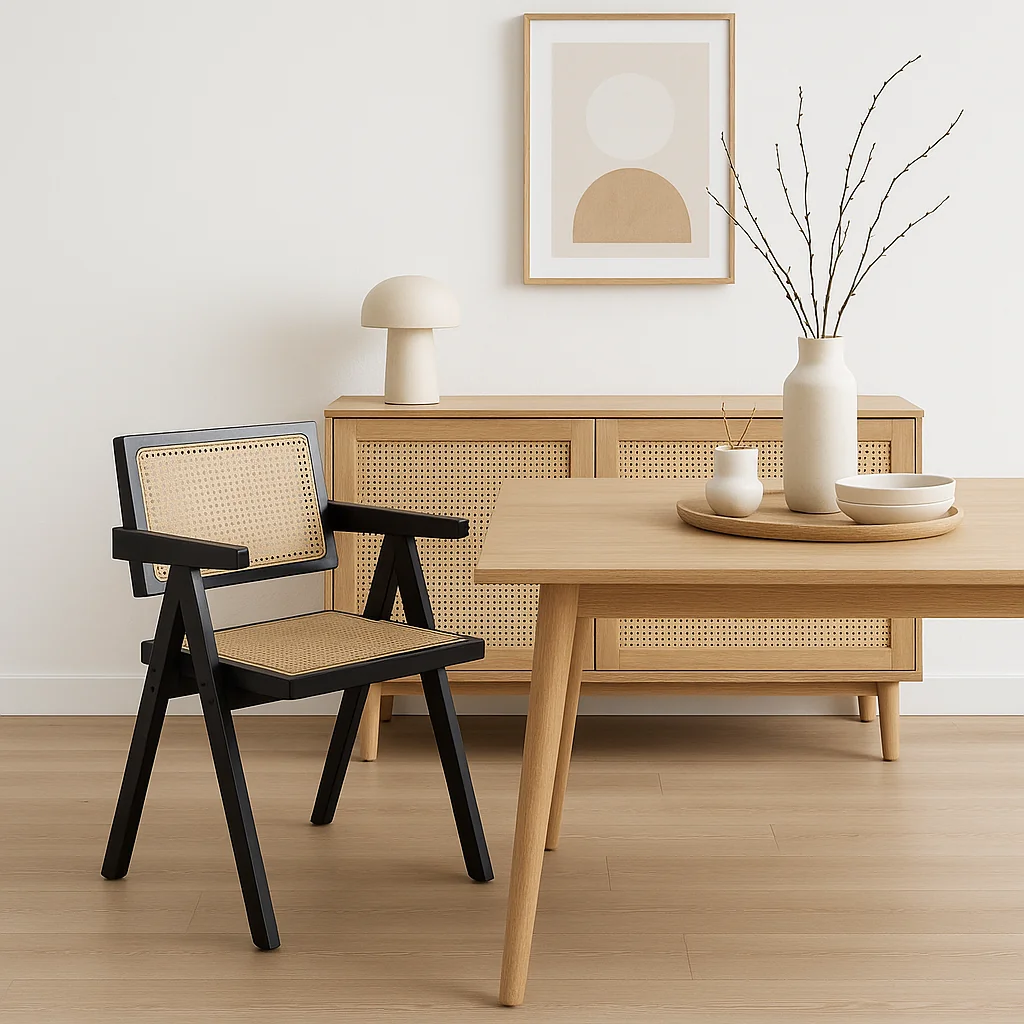 Silla Sitial Butaca Chandigarh Madera Rattan Negra