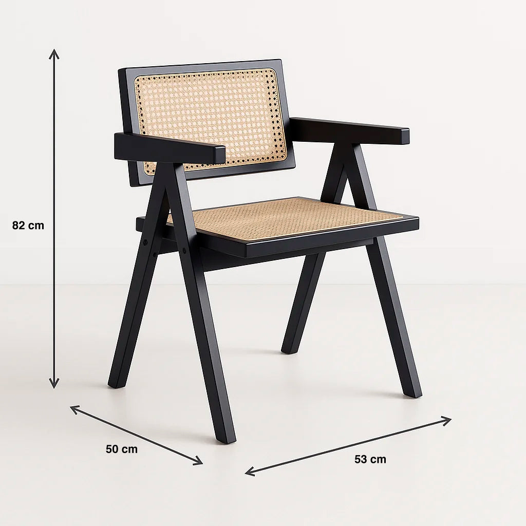 Silla Sitial Butaca Chandigarh Madera Rattan Negra