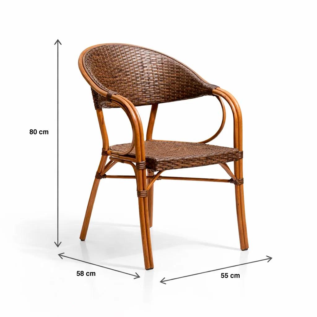 Silla Bistro Parisina Rattan con  reposabrazos Jolie  - Café Oscuro