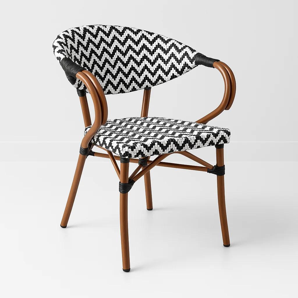 Silla Bistro Parisina Rattan con reposabrazos - Blanca con negro