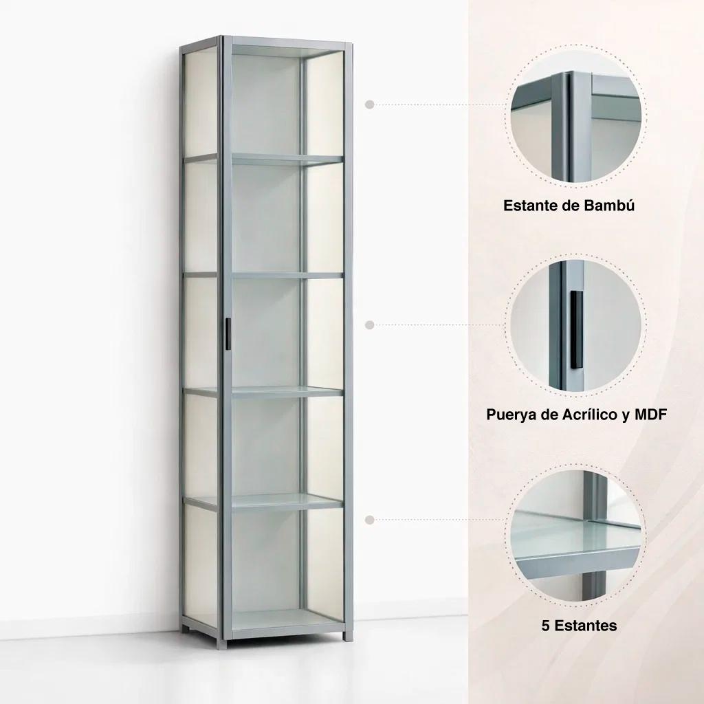 Vitrina BambooLine Estrecha con Puertas Acrílicas 5 Niveles 42x33x161