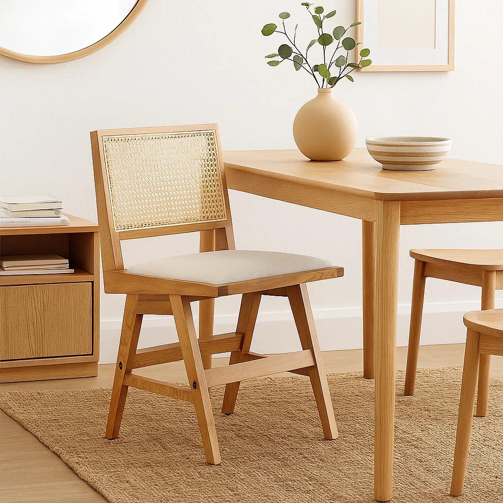 Silla Aura de Rattan con Asiento de Tela - Natural Beige