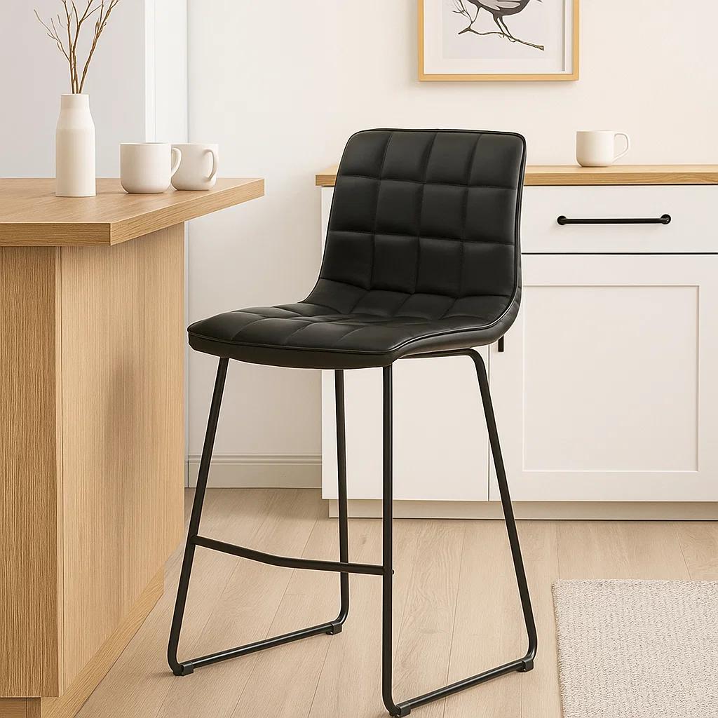 Taburete Milano Cuero Sintetico con Patas Metálicas Estilo Industrial