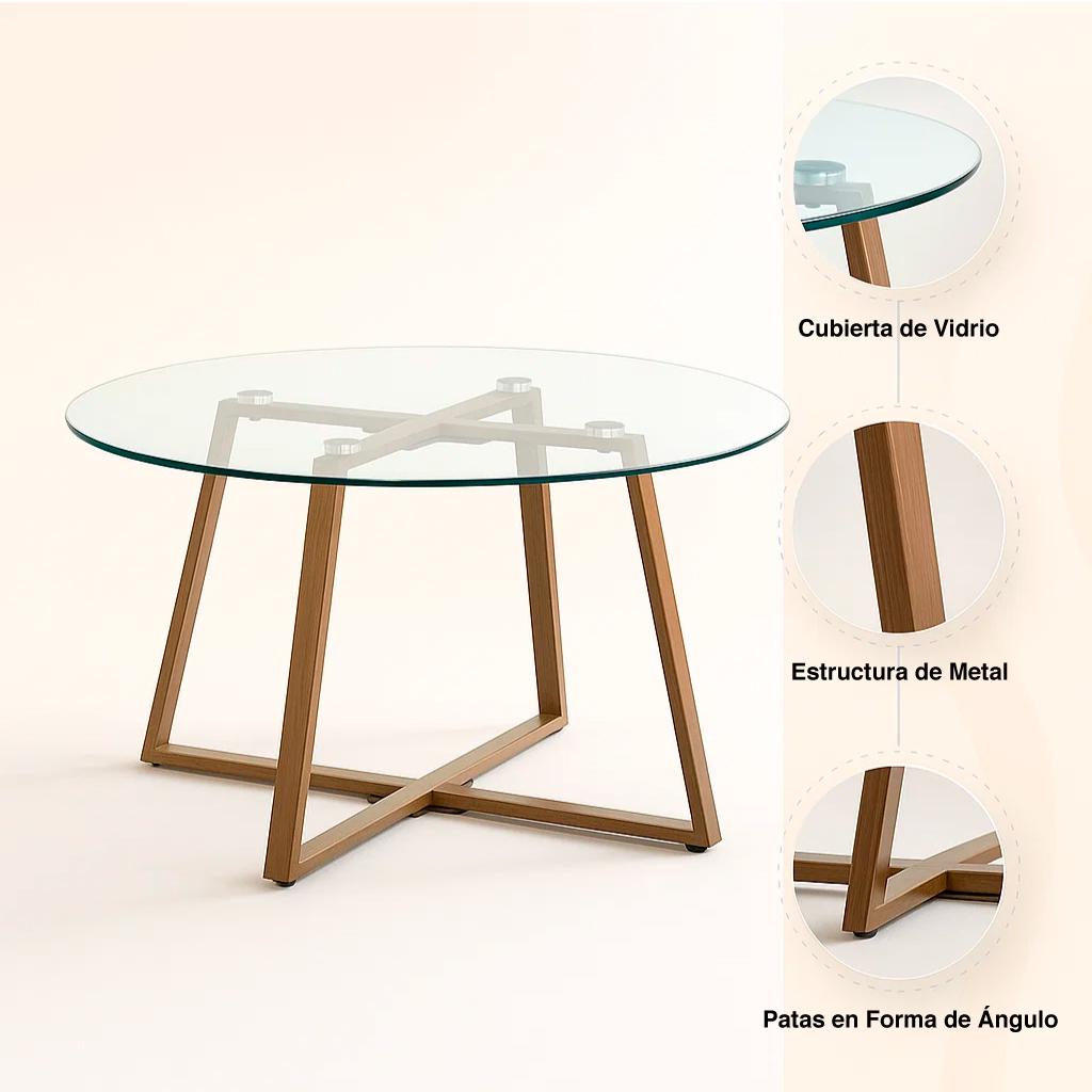 Mesa de centro para living de vidrio y metal 80cm