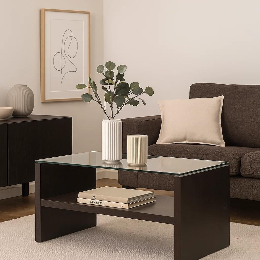 Mesa de centro moderna madera walnut wood vidrio