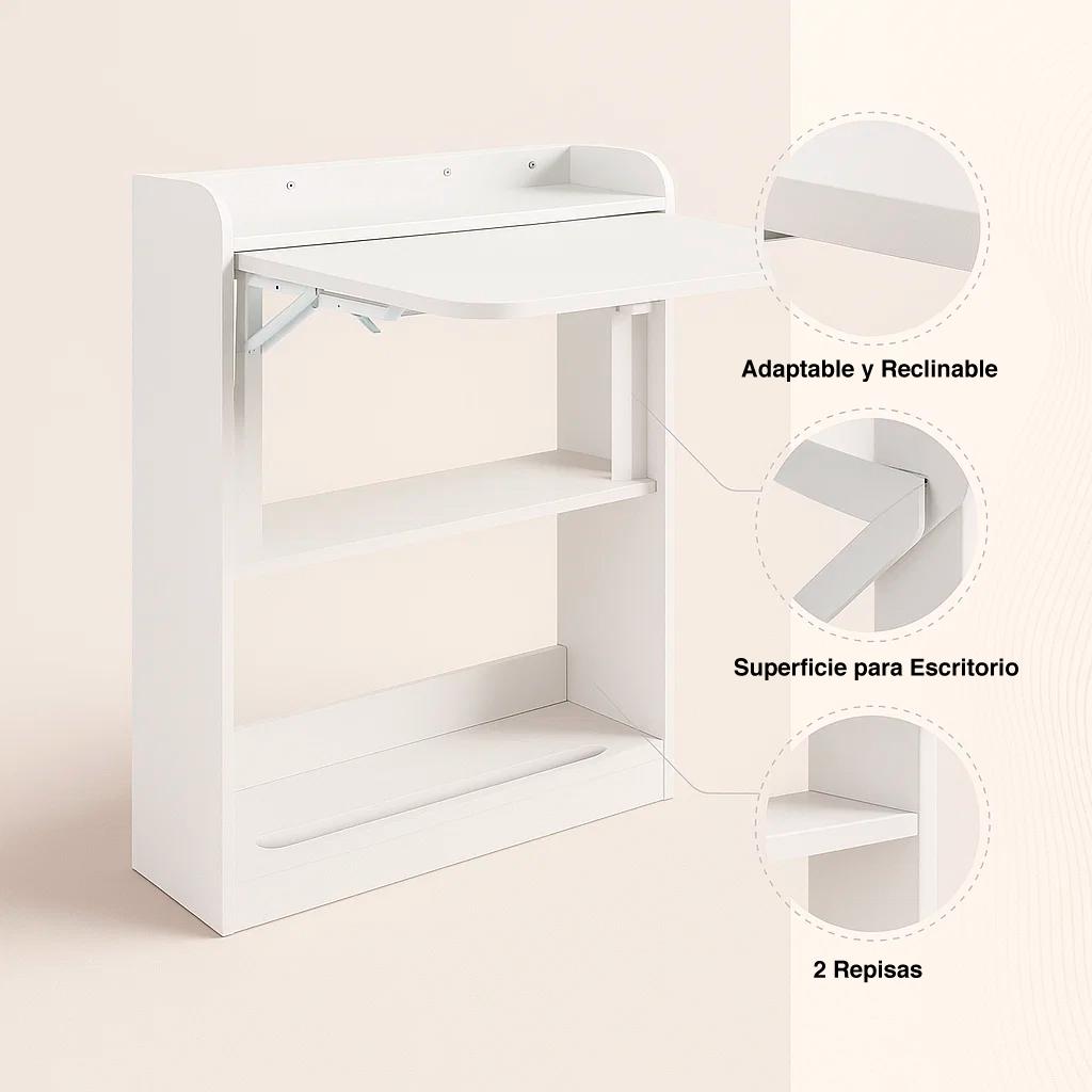Escritorio Multifuncional Blanco - Compacto con Estanterías 64x20x82