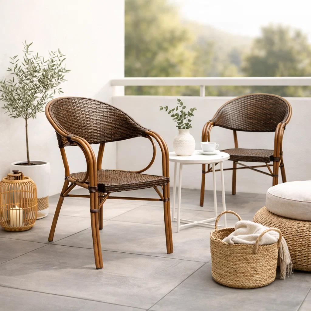 Silla Bistro Parisina Rattan con  reposabrazos Jolie  - Café Oscuro