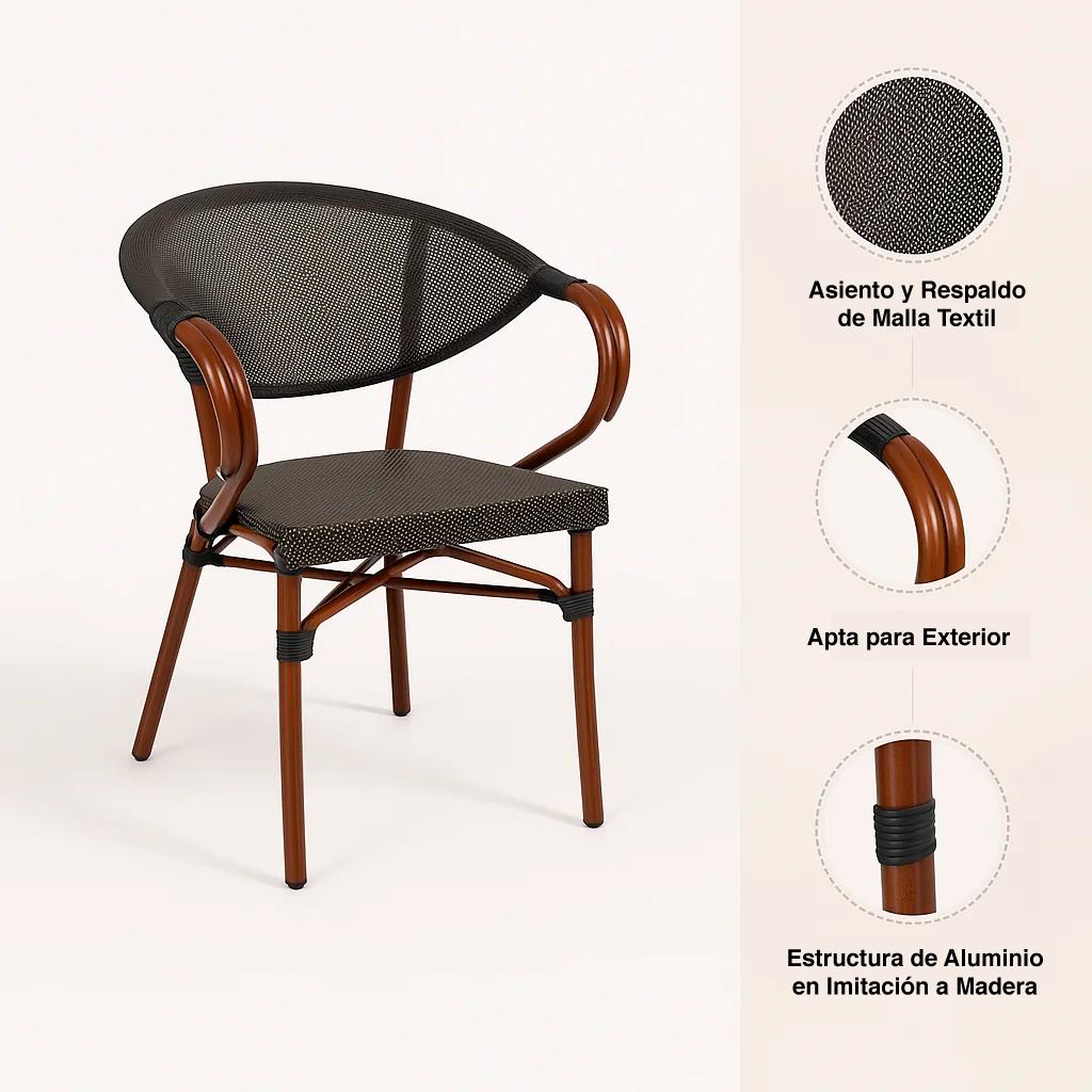 Silla Bistro Parisina Textileno con reposabrazos - Café Oscuro