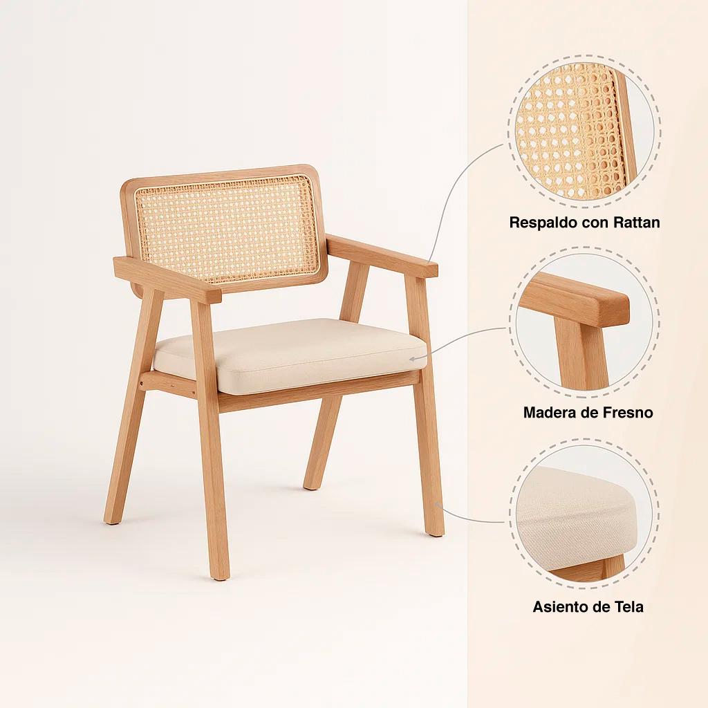 Sitial Acolchado Chandigarh Butaca Rattan - Madera