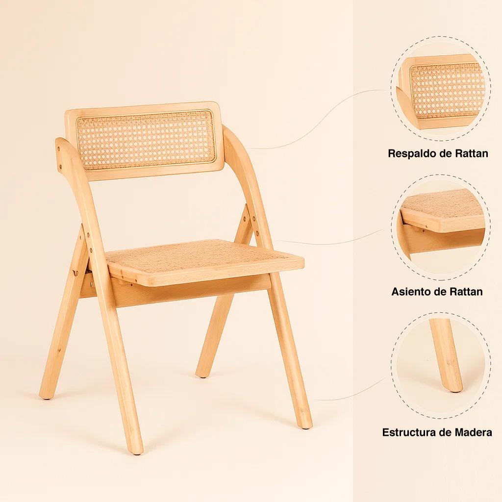 Silla Ambar Plegable de Madera Rattan Natural