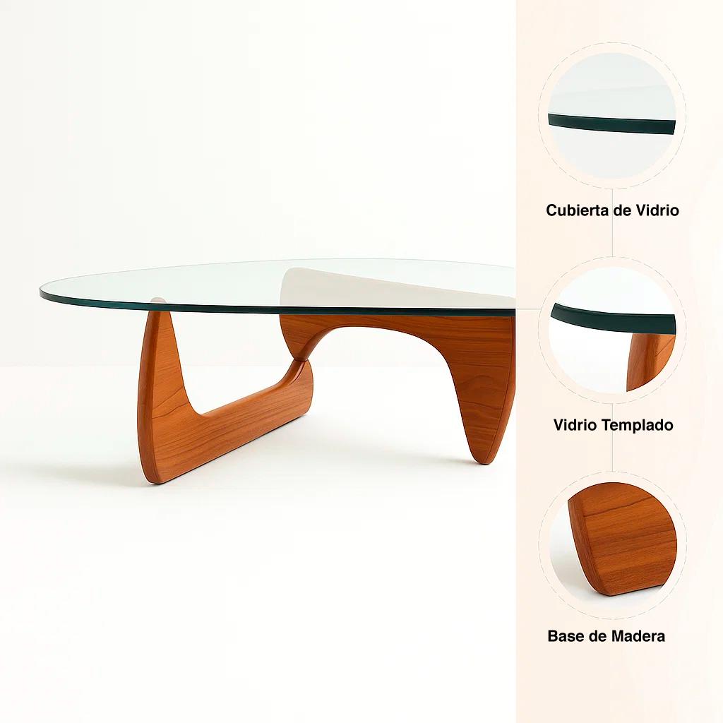 Mesa de Centro Ola con Madera y Vidrio