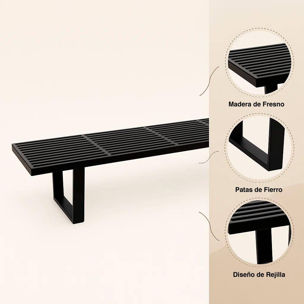 Banqueta de Madera y Metal George Nelson 160cm - Negra