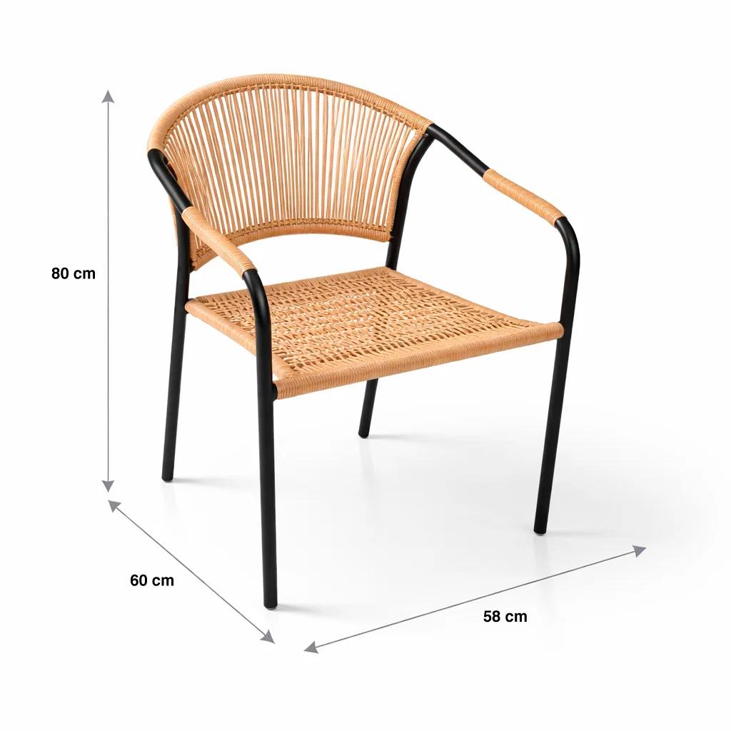 Silla FLET - Estructura Negra con Respaldo Encordado Beige