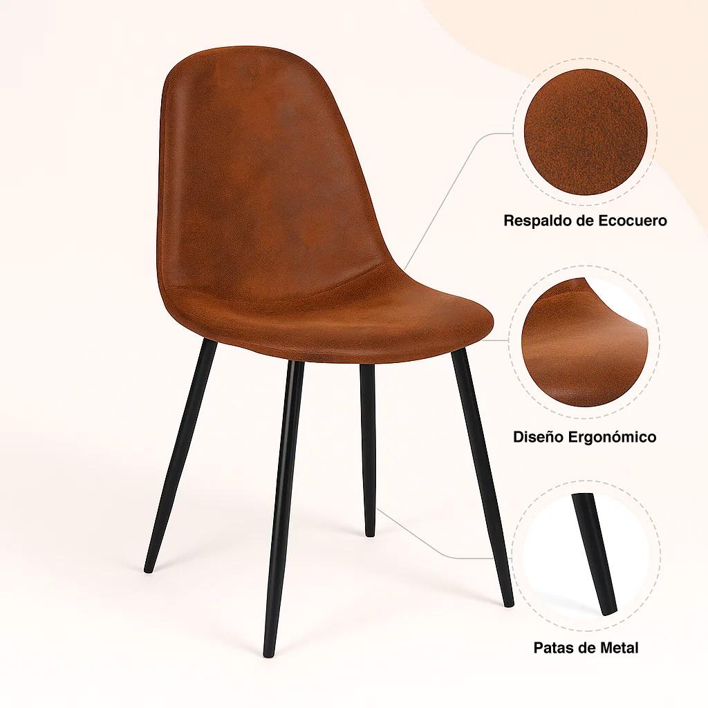 Silla Spoon Ecocuero vintage café oscuro