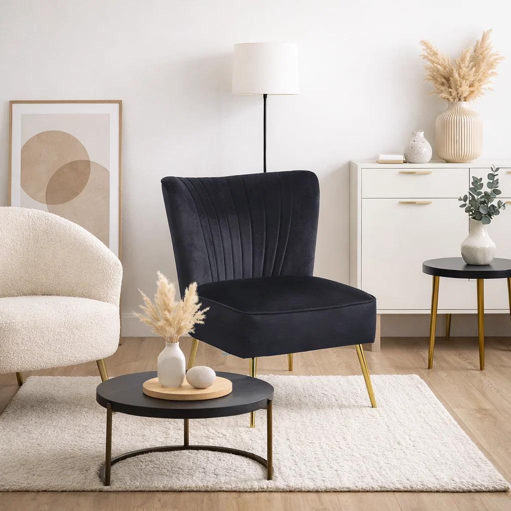 Sillón Glamour Noir con Patas Doradas - Negro