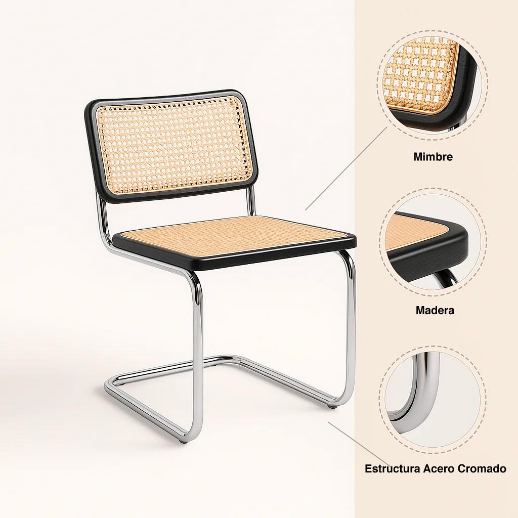 Silla Breuer Madera y Rattan - Negra