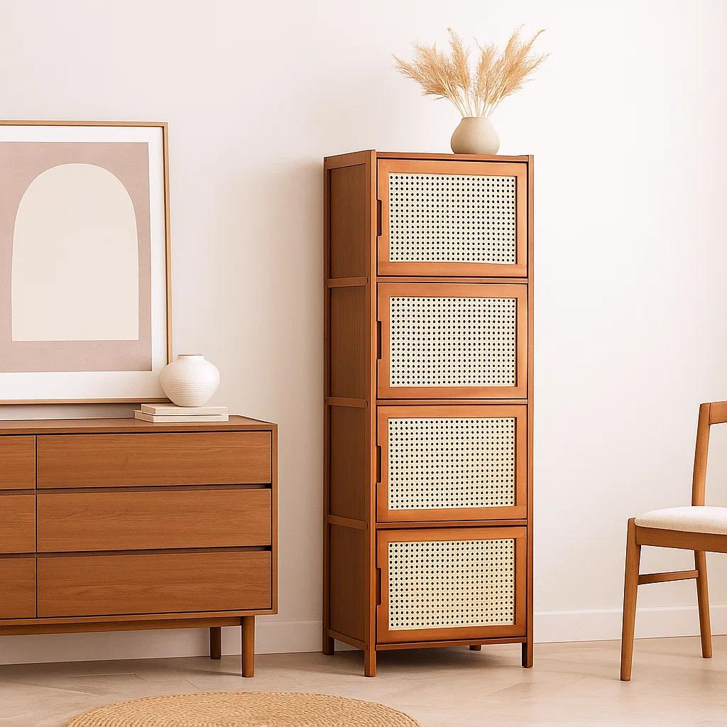 Vitrina EcoLuxe de Bambú y Ratán Sintético 4 Niveles 43x32x126