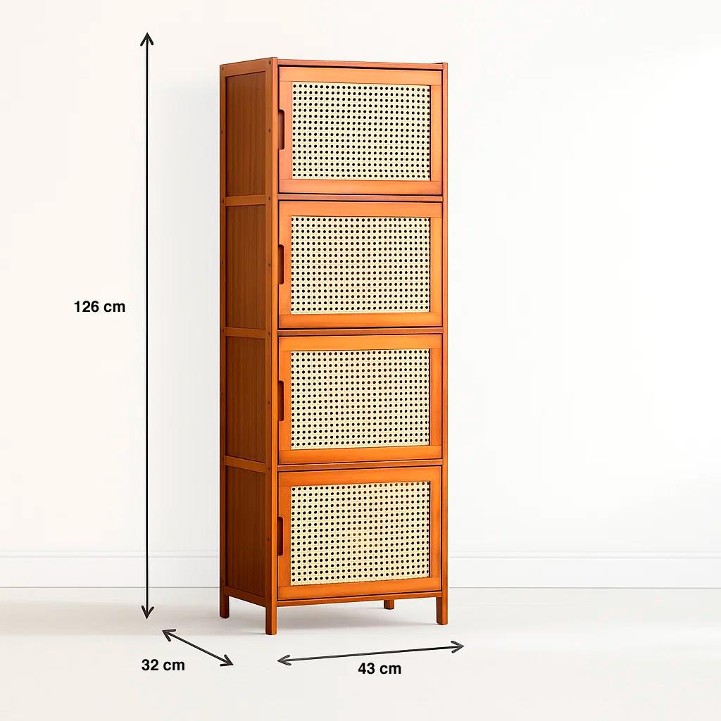 Vitrina EcoLuxe de Bambú y Ratán Sintético 4 Niveles 43x32x126