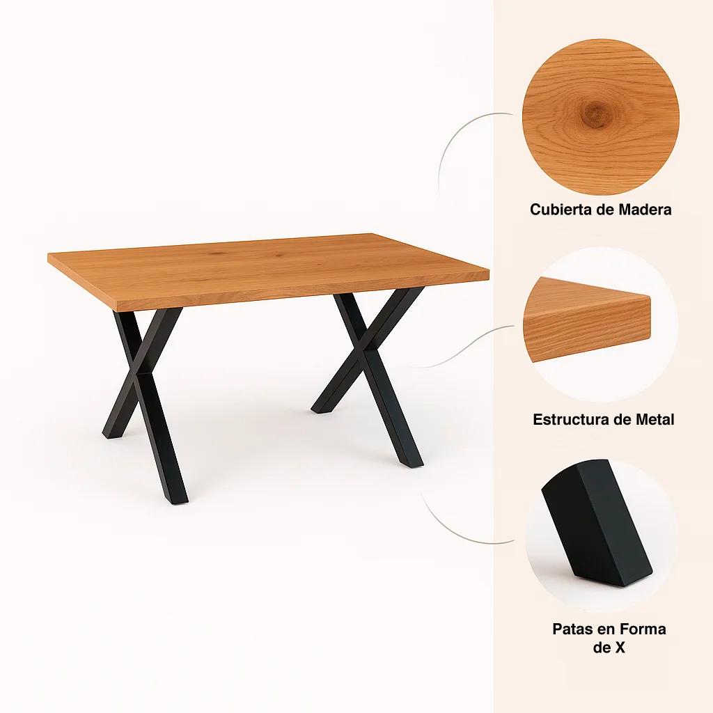 Mesa industrial Color Madera y Metal Cross 140x90