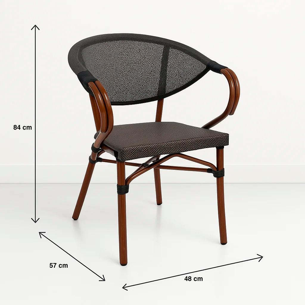 Silla Bistro Parisina Textileno con reposabrazos - Café Oscuro