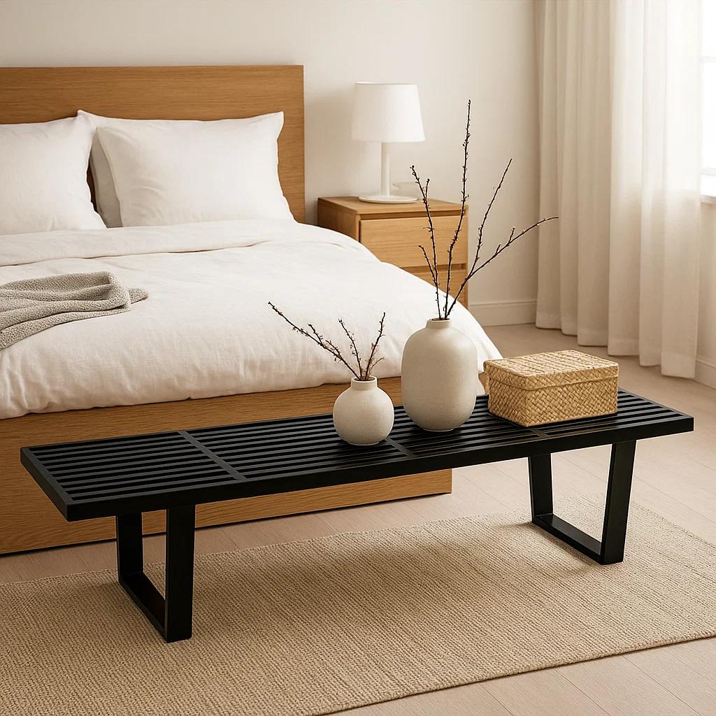 Banqueta de Madera y Metal George Nelson 160cm - Negra