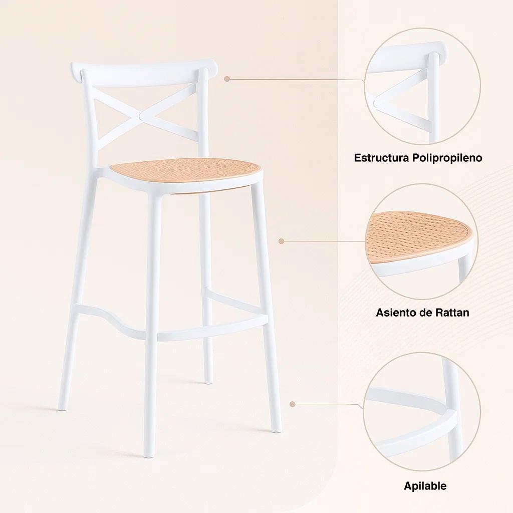 Taburete Crossback Danubio Piso de Bar o Terraza Exterior - Blanco