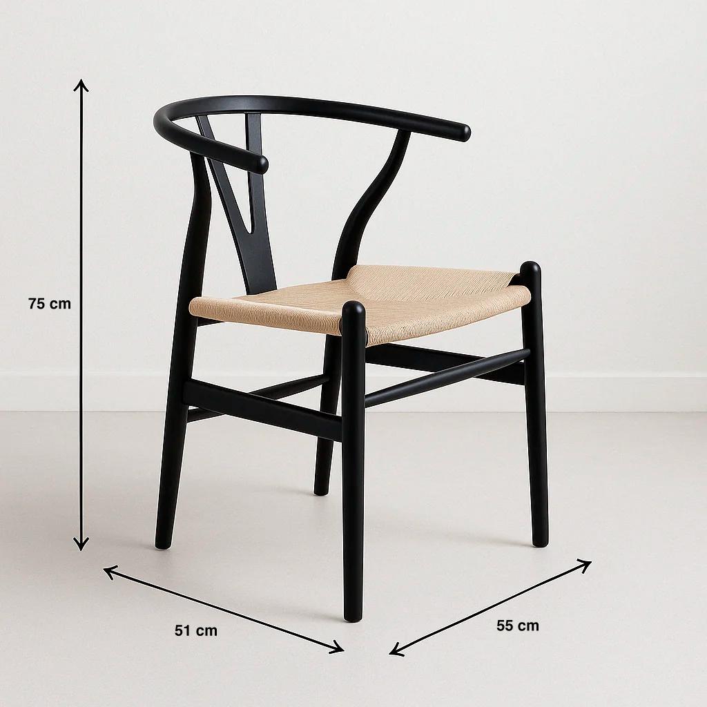 Silla Wishbone Madera Negra y Asiento Claro