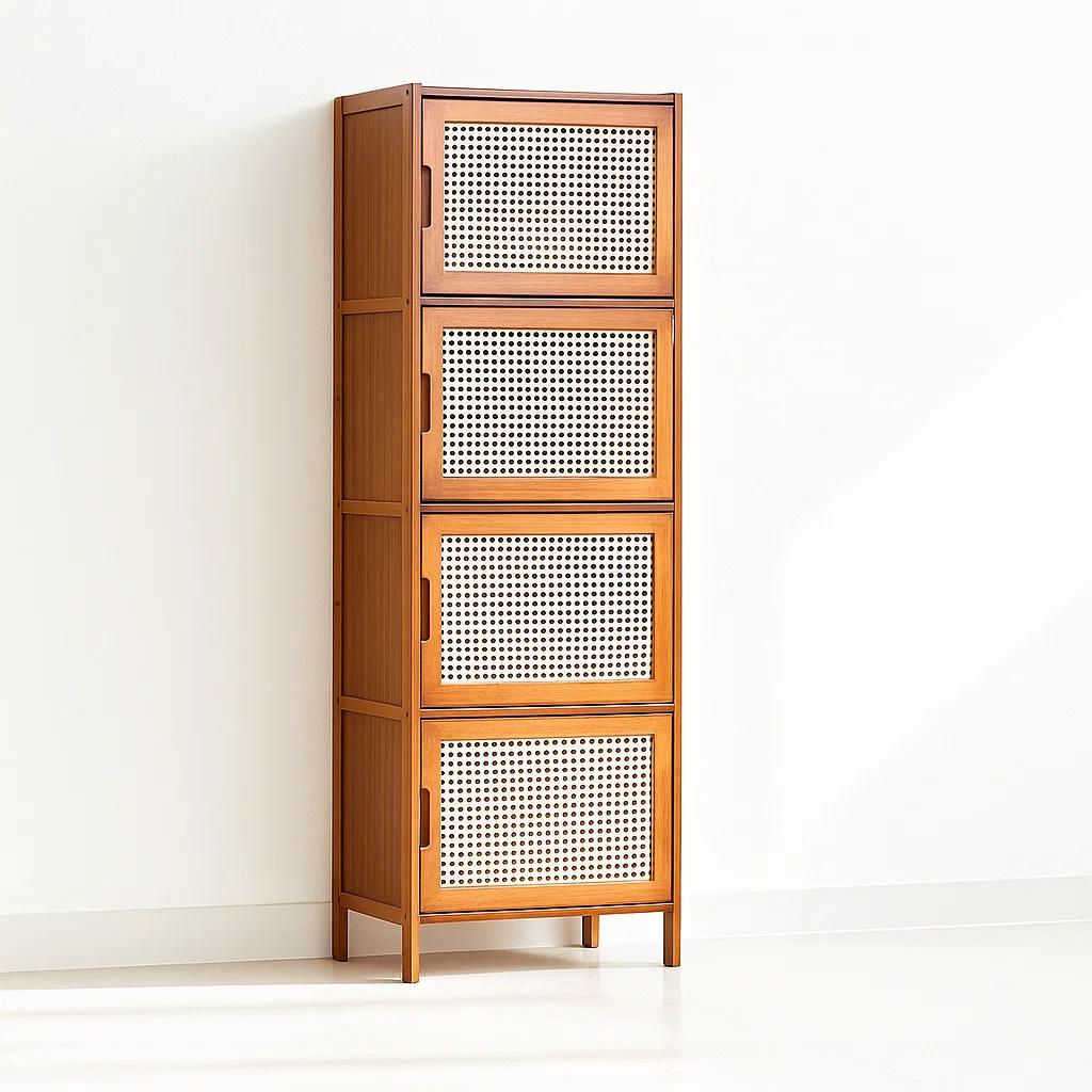 Vitrina EcoLuxe de Bambú y Ratán Sintético 4 Niveles 43x32x126