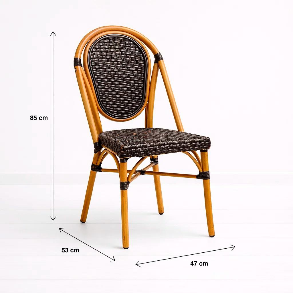 Silla de Exterior Estilo Francés con Marco Dorado y Ratán Oscuro